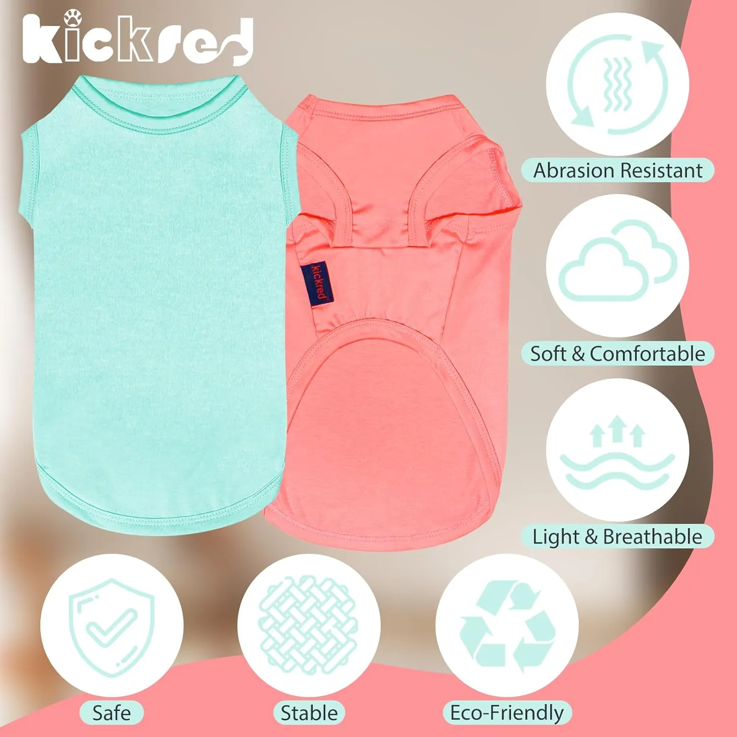 2-Piece Dog Shirts, Soft & Cool Tank Top, Breathable Pet Apparel, Summer Sleeveless Sweatshirt for Medium-Large Pets - Light Blue Candy Pink (L)