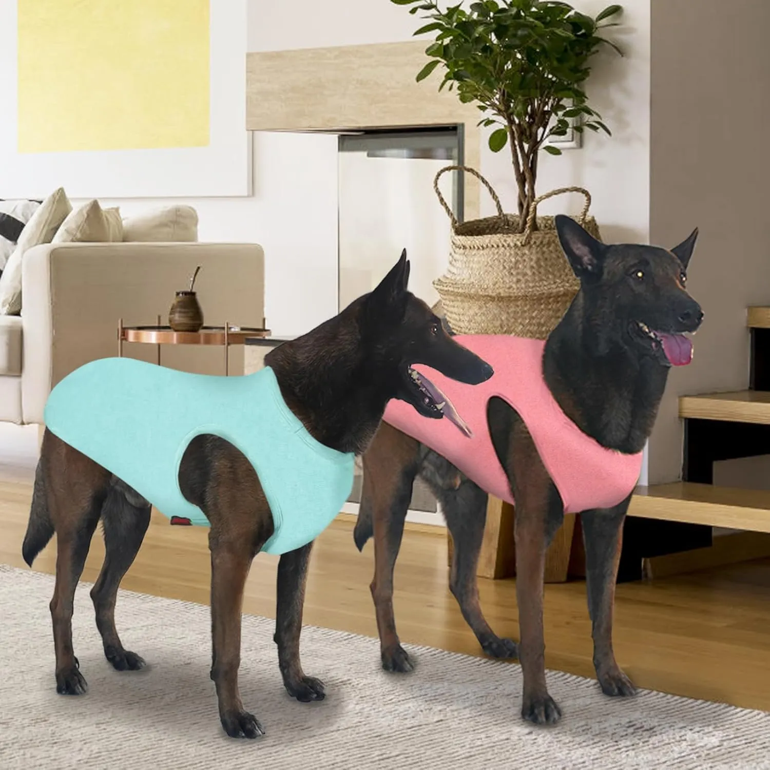 2-Piece Dog Shirts, Soft & Cool Tank Top, Breathable Pet Apparel, Summer Sleeveless Sweatshirt for Medium-Large Pets - Light Blue Candy Pink (L)