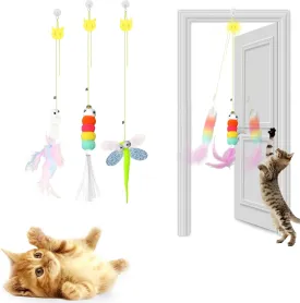2025 New 3 Pcs Interactive Feather Cat Toys, Cat Teaser Retractable Indoor Cat Toy Self Play Hanging Cat Toy,Cat Toy Indoor Kitten Play Chase Fun Exercise, Mental Physical