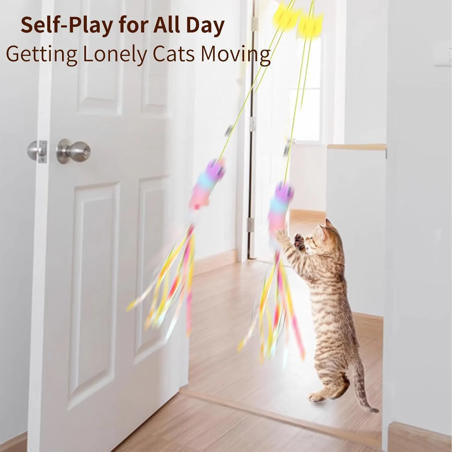 2025 New 3 Pcs Interactive Feather Cat Toys, Cat Teaser Retractable Indoor Cat Toy Self Play Hanging Cat Toy,Cat Toy Indoor Kitten Play Chase Fun Exercise, Mental Physical