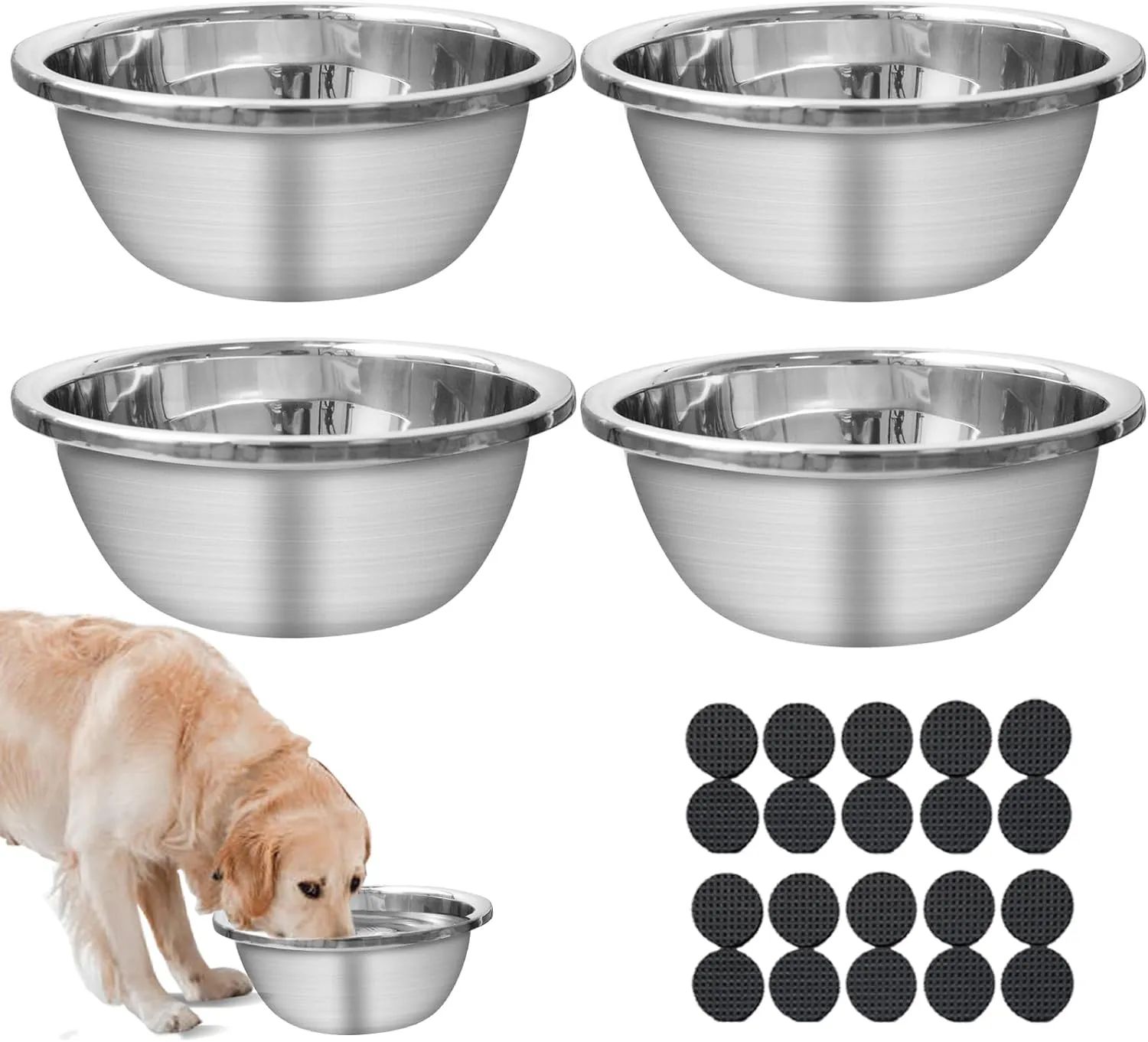 4 Pcs 1.3 Gallons Large Dog Bowls 20 Non-Slip gaskets Stainless Steel Metal Water Bowls Food Grade, Easy to Clean Food Bowls Large Capacity for Large, X-Large Dogs Indoor Outdoor