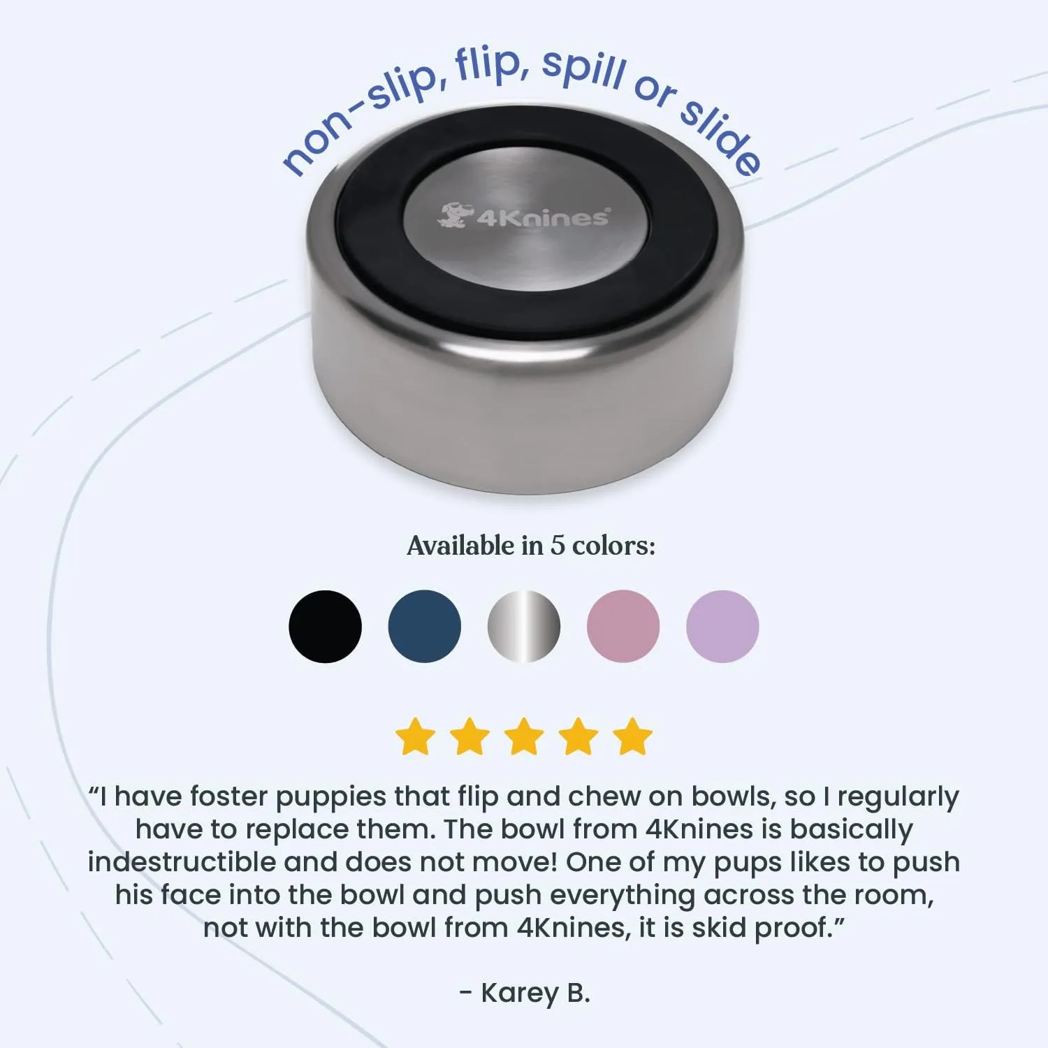 4Knines Dog Bowl Stainless Steel Non-Slip Bottom for Food and Water (Lavender)