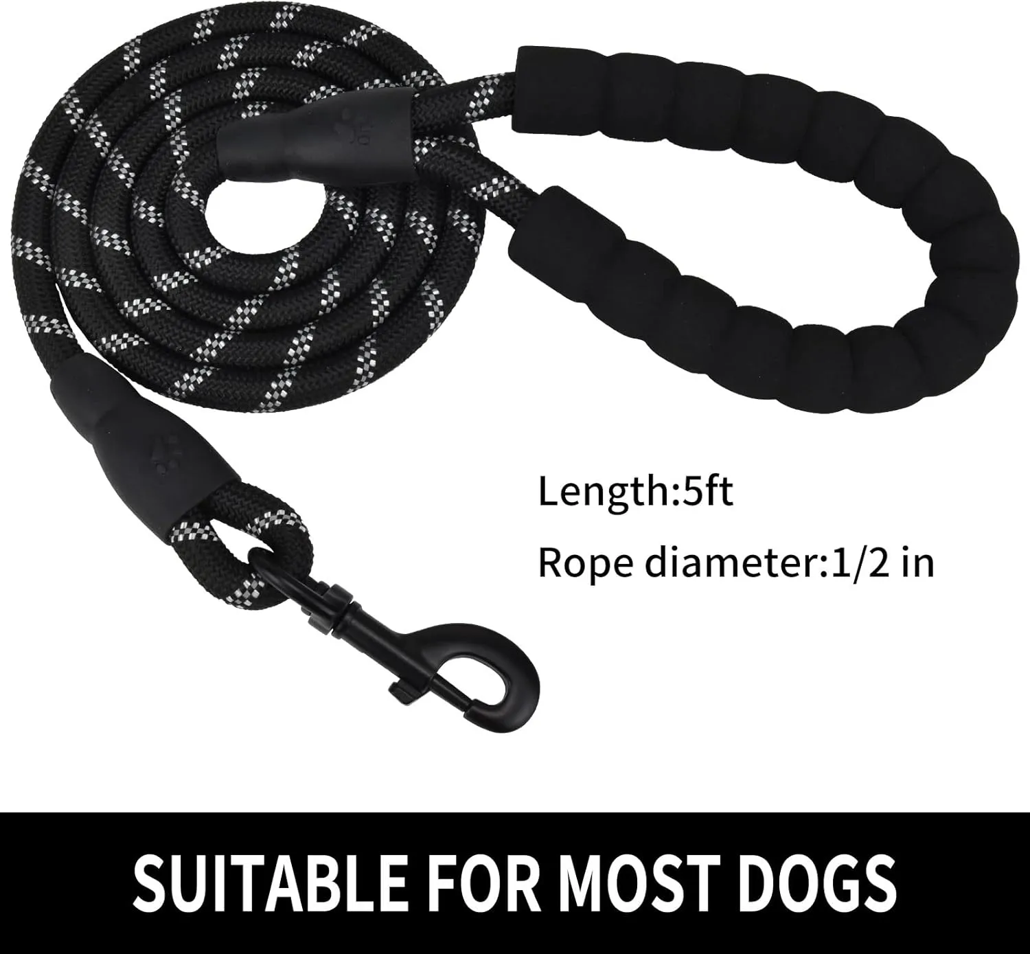 5/6 FT Strong Pet Dog Leash with Soft Padded Handle,Highly Reflective Rope for Night Walking,360-Degree Rotating Metal Buckle Without Tangles,Suitable for Small,Medium and Large Dogs.(5ft)