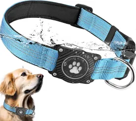 Airtag Dog Collar, Waterproof Air Tag Holder Dog Collar, Luminous & Reflective, Comfortable Padded, Adjustable Pet Collar for Small Medium Large Heavy Duty Dogs,Blue, XL