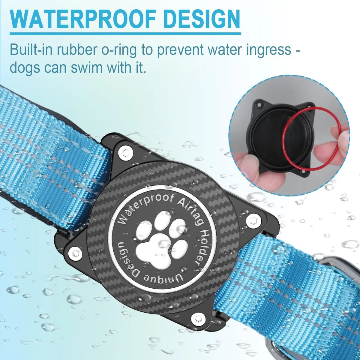 Airtag Dog Collar, Waterproof Air Tag Holder Dog Collar, Luminous & Reflective, Comfortable Padded, Adjustable Pet Collar for Small Medium Large Heavy Duty Dogs,Blue, XL