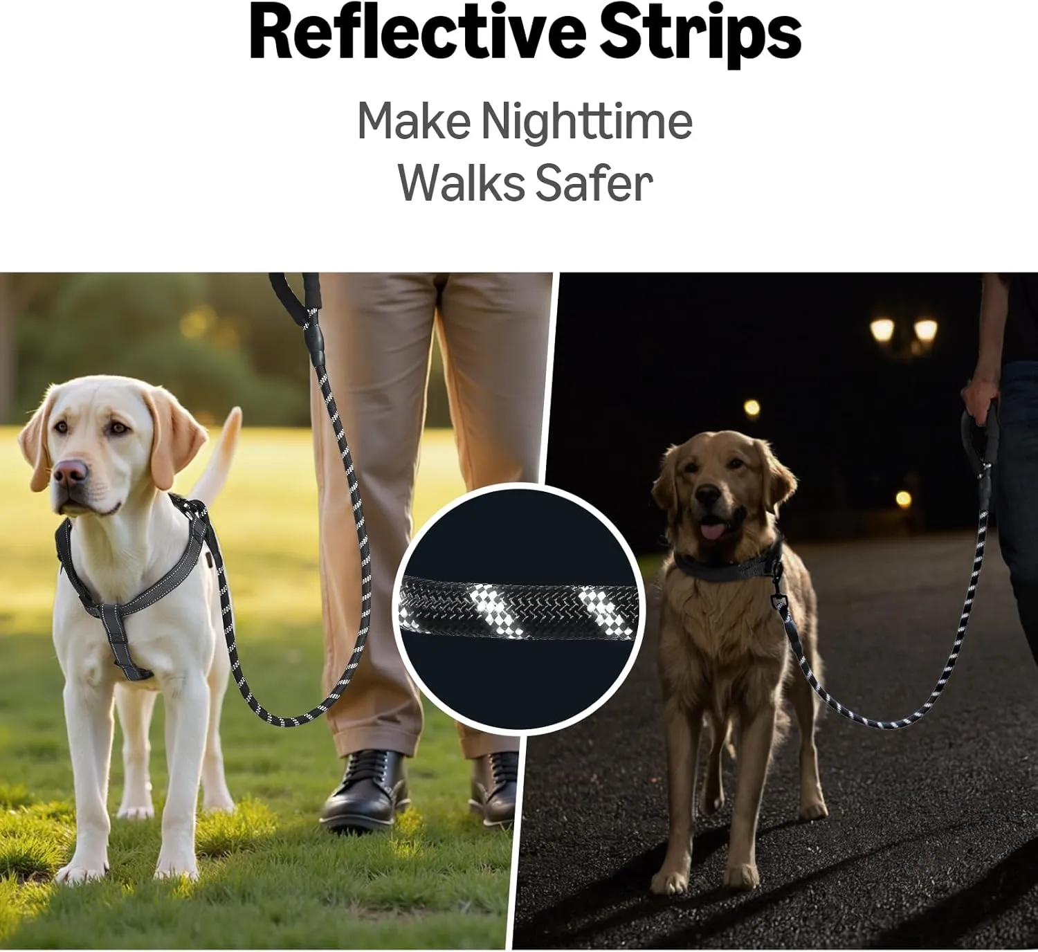 Amazon Basics Round Dog Leash, Heavy Duty, Durable Rope for Small, Medium, and Large Dogs, Lightweight Design for Walking, Training, and Outdoor Activities, Black, 4 Ft