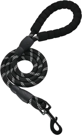 Amazon Basics Round Dog Leash, Heavy Duty, Durable Rope for Small, Medium, and Large Dogs, Lightweight Design for Walking, Training, and Outdoor Activities, Black, 4 Ft
