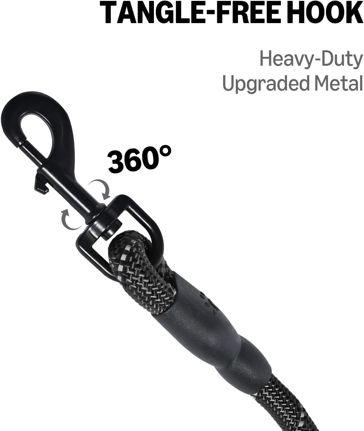 Amazon Basics Round Dog Leash, Heavy Duty, Durable Rope for Small, Medium, and Large Dogs, Lightweight Design for Walking, Training, and Outdoor Activities, Black, 4 Ft