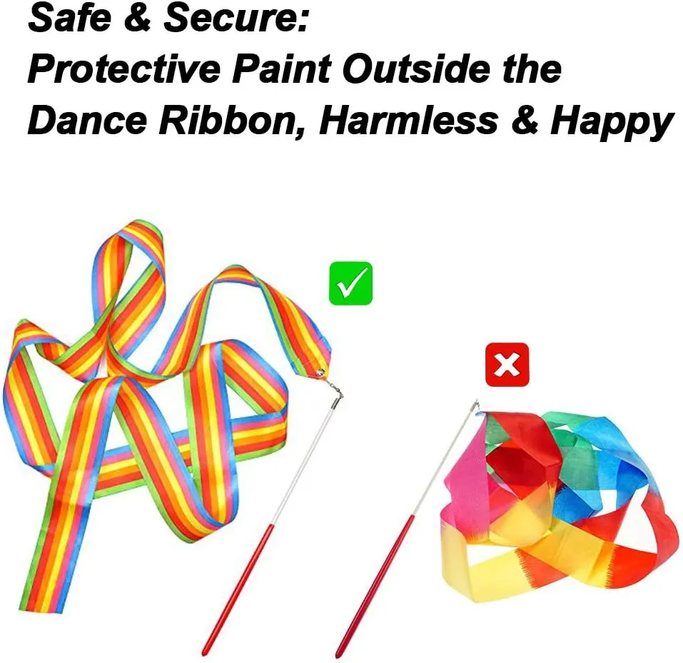 ANCIRS 4 Pack 2-Meter Dance Ribbons, Rainbow Streamers Rhythmic Gymnastics Ribbon, Baton Twirling Wands on Sticks for Artistic Dancing