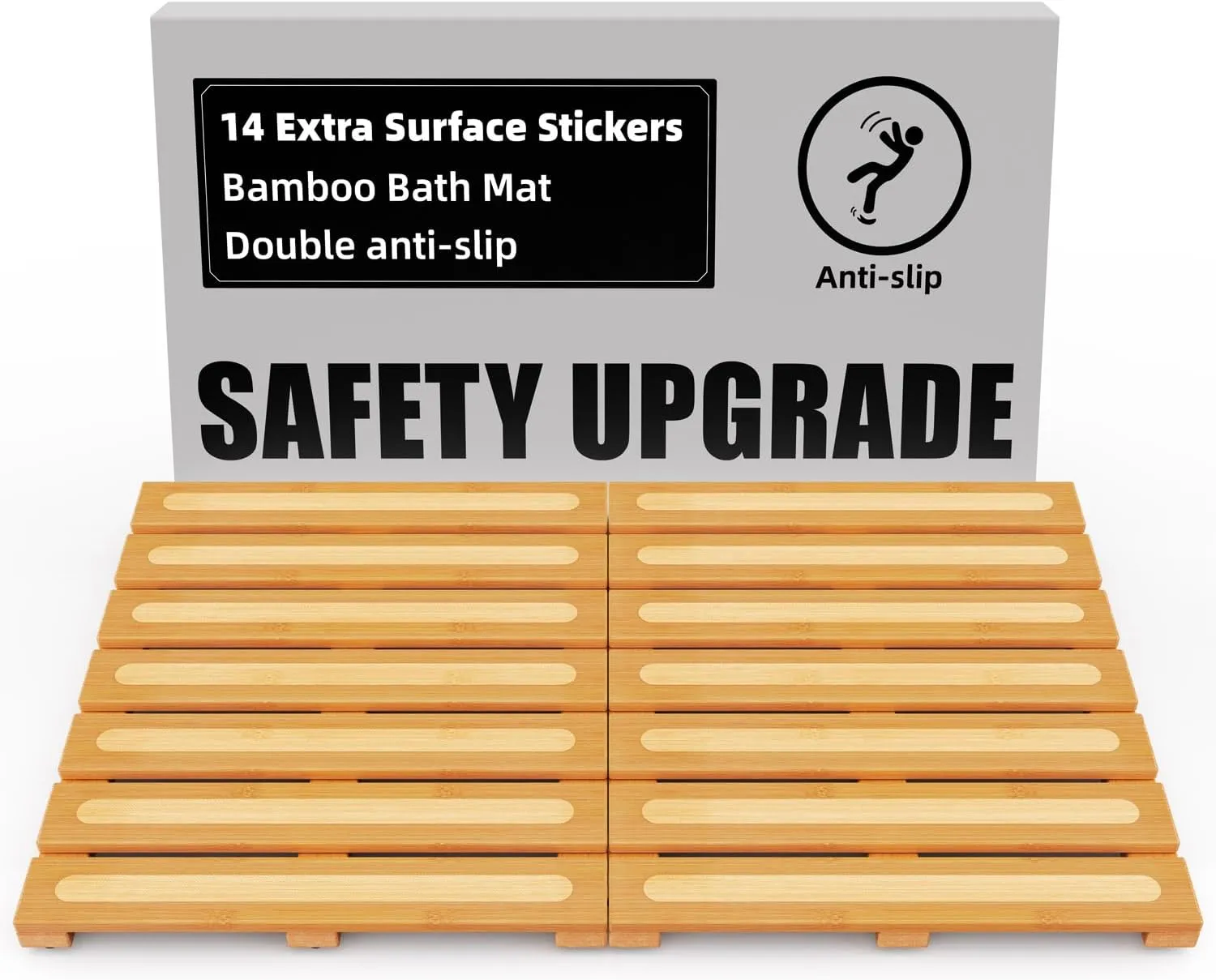 Bamboo Bath Mat for Shower, Dual Anti-Slip for Surface & Bottom, Waterproof Foldable Shower Mat, Easy to Carry and Storage, Perfect for Indoor Outdoor  Natural, 26.7716.141.14 Inches