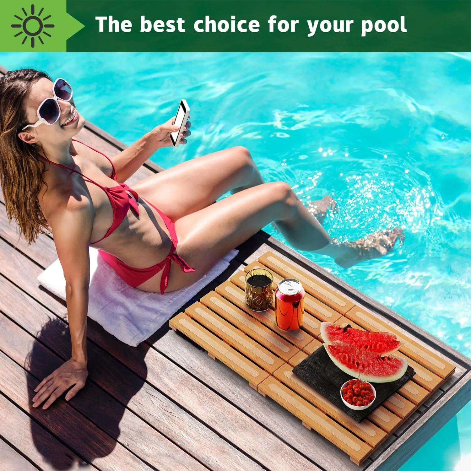 Bamboo Bath Mat for Shower, Dual Anti-Slip for Surface & Bottom, Waterproof Foldable Shower Mat, Easy to Carry and Storage, Perfect for Indoor Outdoor  Natural, 26.7716.141.14 Inches