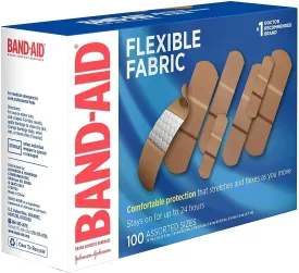 Band-Aid Brand Flexible Fabric Adhesive Bandages for Wound Care & First Aid, Assorted Sizes, 100 ct, Beige
