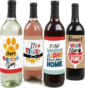 Big Dot of Happiness Happy Gotcha Day - Dog and Cat Pet Adoption Party Decorations for Women and Men - Wine Bottle Label Stickers - Set of 4