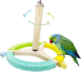 Bird Perch Toy with Bells, Parrot 360Interactive Rotating Toy,Bird Cage Accessories for Small and Medium Parrots,Parrot Wooden Stand for Conures Parakeets Cockatiels Lovebirds