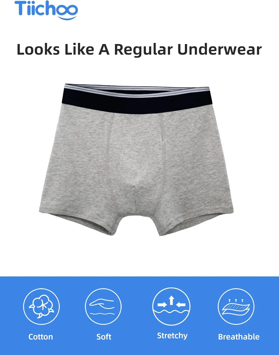Boys Incontinence Underwear Washable Cotton Kids Incontinence Boxer Briefs 5 Pack