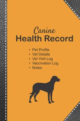 Canine health record: Dog vaccine record book | Pet health record | Puppy vaccine record | 101 pages, 6"x9" | Paperback | orange background ... leather reinforcement black dog silhouette Paperback  November 26, 2019