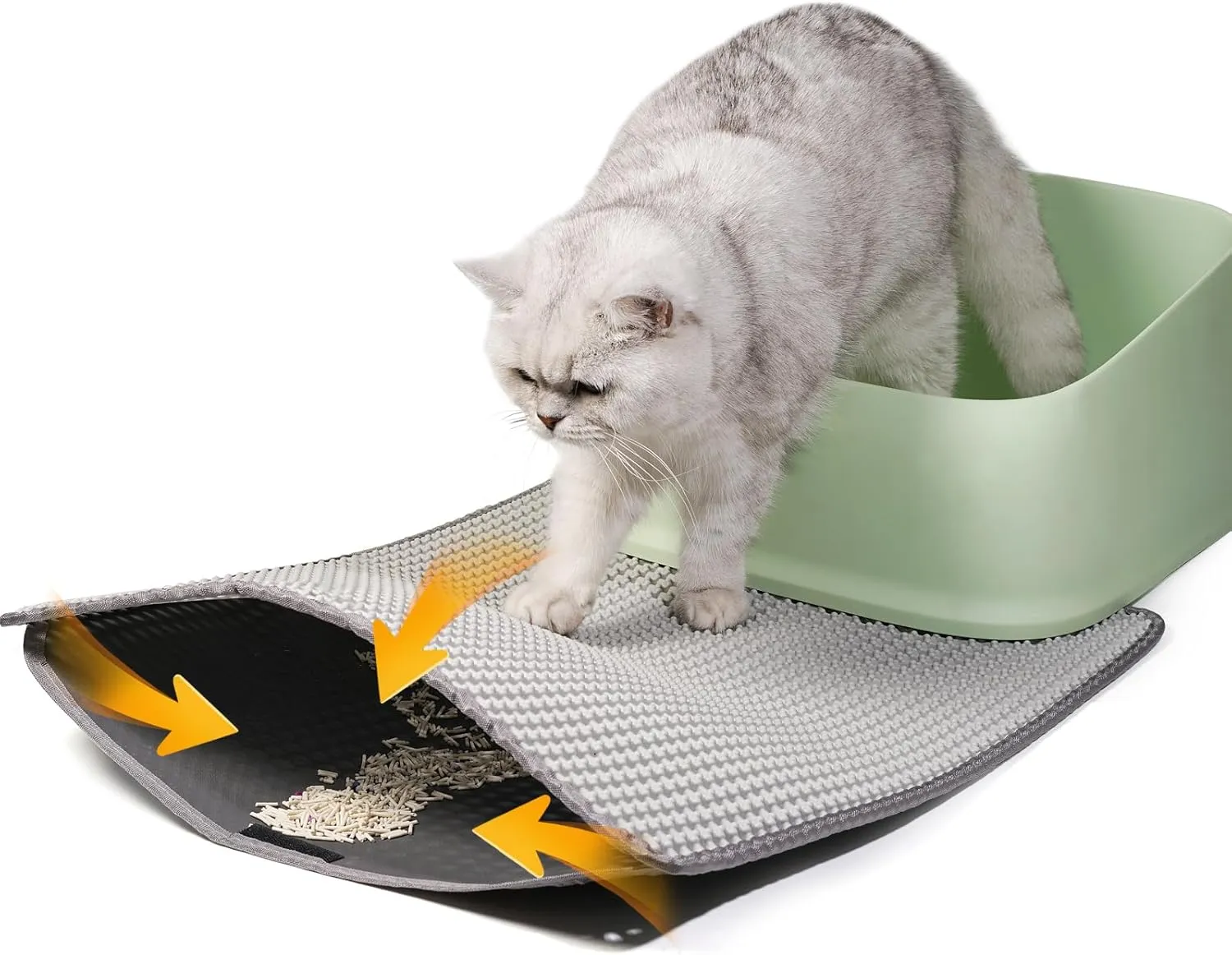 Cat Litter Mat, Honeycomb Cat Litter Mat, Double Layer Waterproof Cat Litter Mat Litter Trapping Mat, Prevents Cat Litter Scattering, Easy to Collect, Washable 19.7 * 15.7in (Gray)