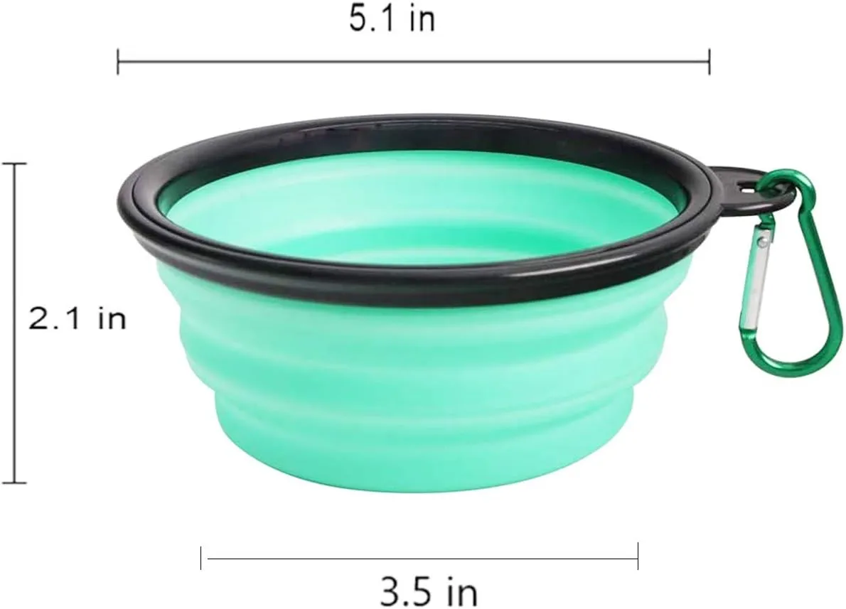 Collapsible Dog Bowl, Silicone Foldable Expandable Cup Dish, for Pet Dog/Cat Food Water Feeding Portable Travel Bowl - Green