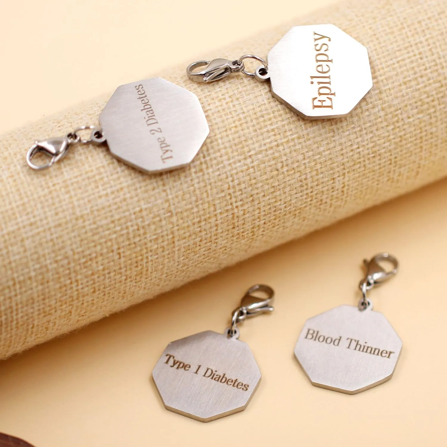 Customizable Medical Alert Keychain Stainless Steel Octagon Tag Engraved Text Medical Identification Keychains