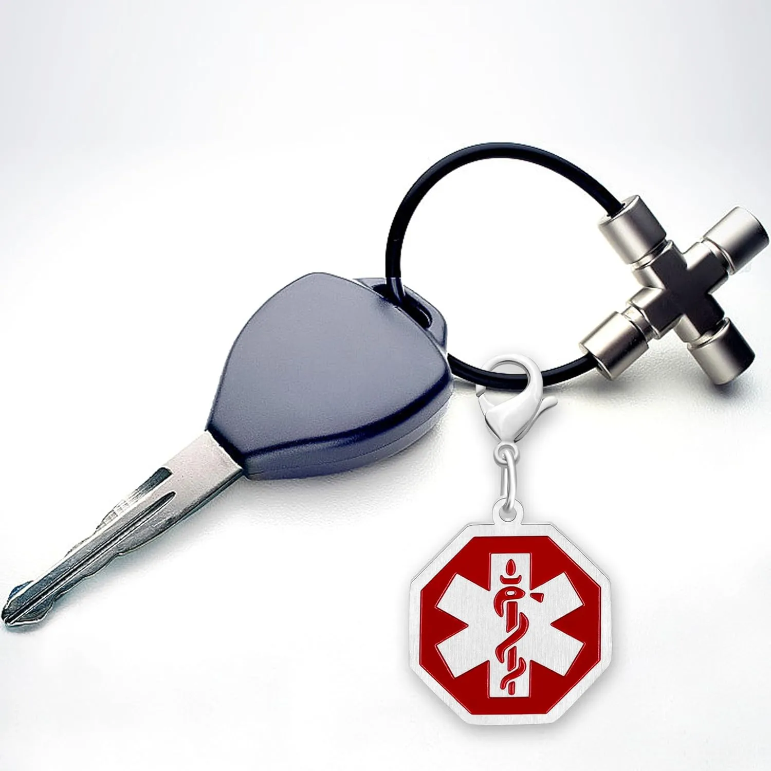 Customizable Medical Alert Keychain Stainless Steel Octagon Tag Engraved Text Medical Identification Keychains