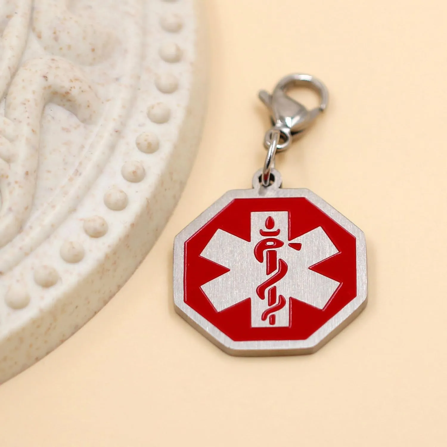 Customizable Medical Alert Keychain Stainless Steel Octagon Tag Engraved Text Medical Identification Keychains