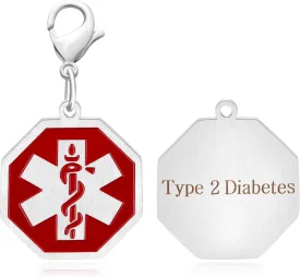 Customizable Medical Alert Keychain Stainless Steel Octagon Tag Engraved Text Medical Identification Keychains