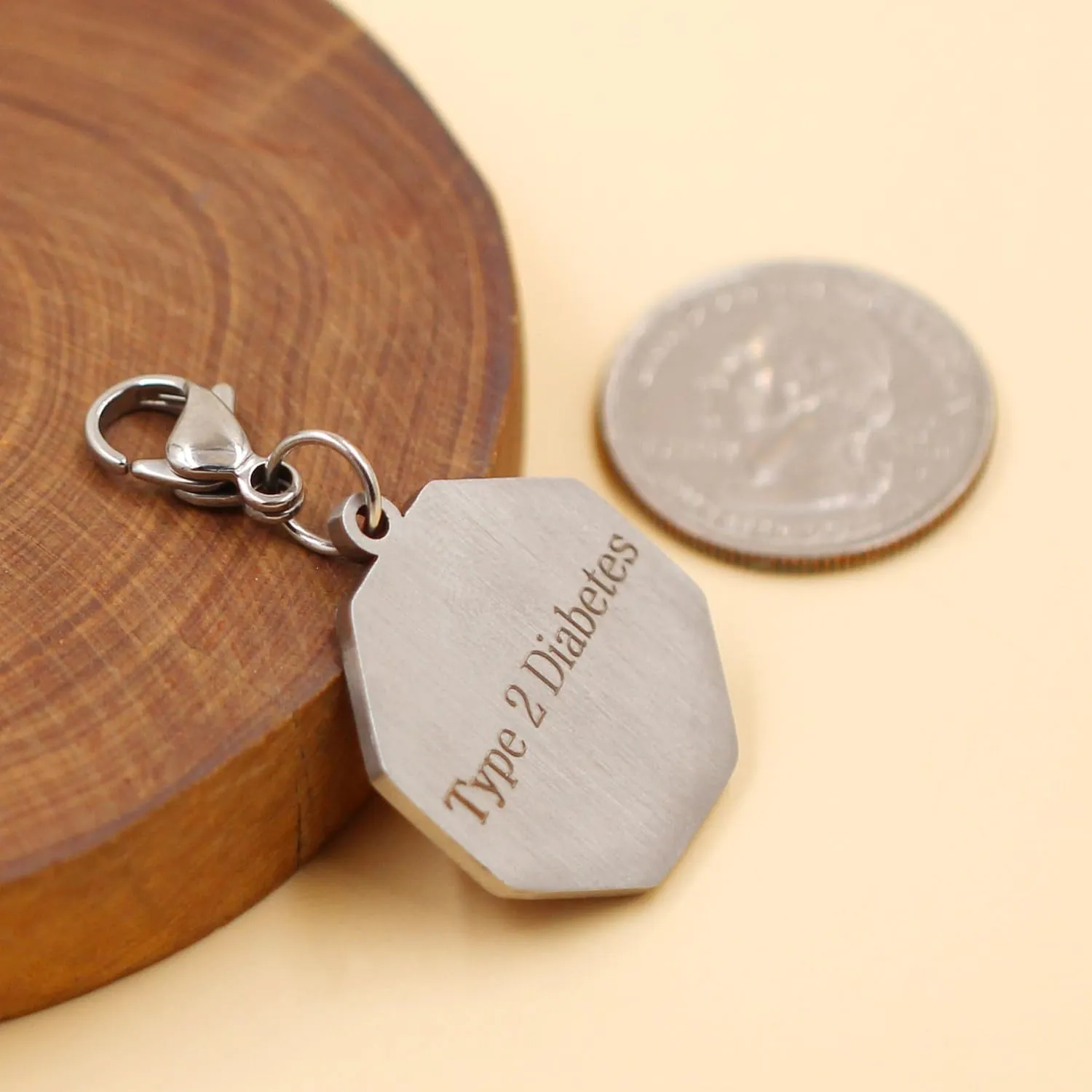 Customizable Medical Alert Keychain Stainless Steel Octagon Tag Engraved Text Medical Identification Keychains