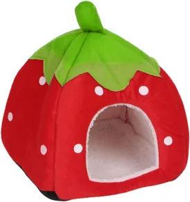 Cute Strawberry Pet Cave Dog for Cartoon House with Mat Foldable Puppy House for Home Dormitory Little Pets Living Beds for Indoor Cats Self Warming
