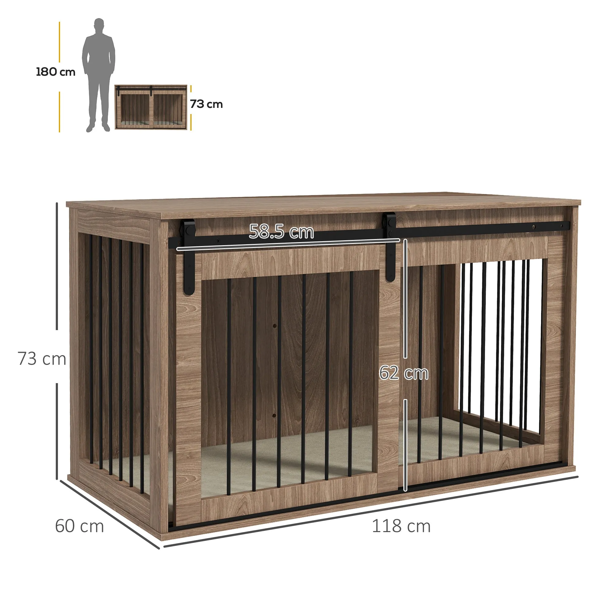 Dog Crate Furniture with Removable Cushion for XL Dogs 118 x 60 x 73 cm Brown