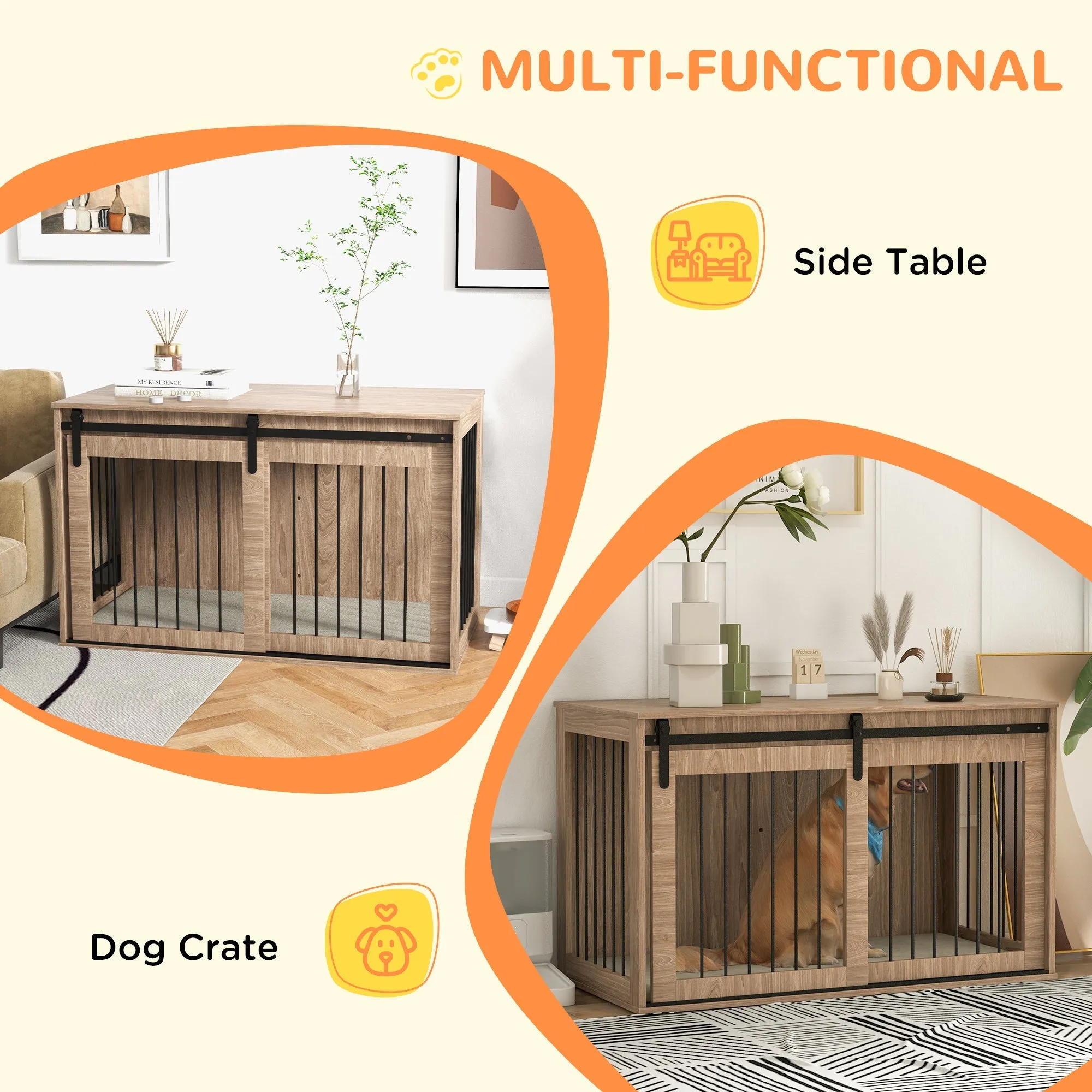 Dog Crate Furniture with Removable Cushion for XL Dogs 118 x 60 x 73 cm Brown