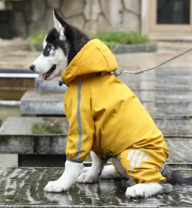 Dog Raincoat, 4 Legs Dog Rain Jacket with Hood, Traction D Ring and Reflective Strips for Small Dogs (Yellow, Small)