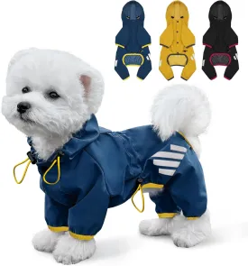 Dog Raincoat, Waterproof Dog Rain Jacket with Hood, Rain Coat with Leash Hole, Reflective Strap for Small Medium Dogs, Lightweight Puppy Clothes(Blue,L)