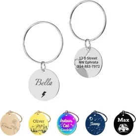 Dog Tags Personalized for Pets, Stainless Steel Dog Name Tags Personalized, Custom Dog Tag and Cat Tag, Engraved on Both Sides, Dog ID Tag, Round (Silver, Small Size)