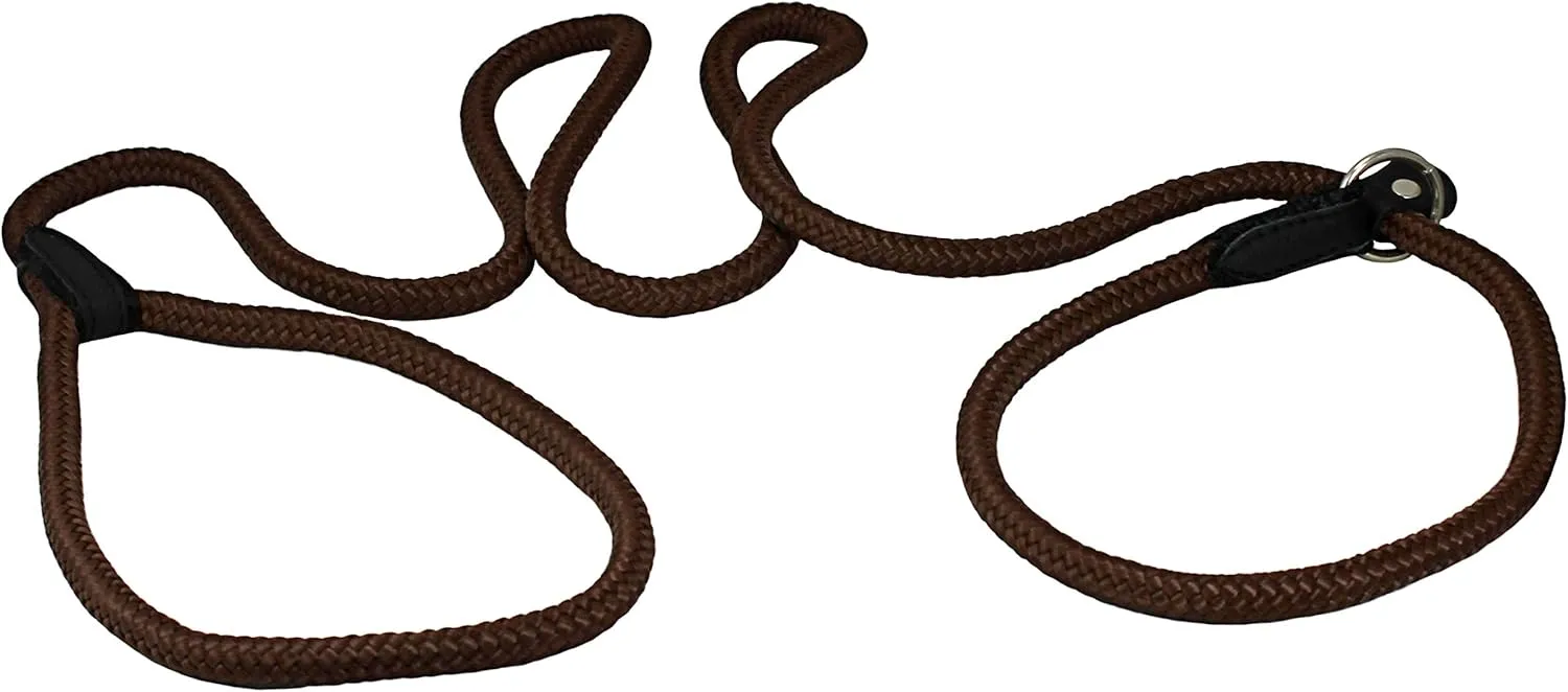 Dogs My Love Nylon Rope Slip Dog Lead Collar and Leash British Style 4ft Long (Small: 1/4" (6mm), Brown)