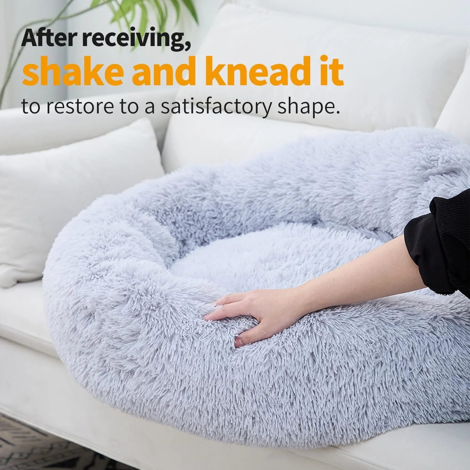 Donut Dog Bed, Dog Beds, Cat Bed, Washable Round Bed for Small Dogs, Indoor (Light Grey, 24", S)
