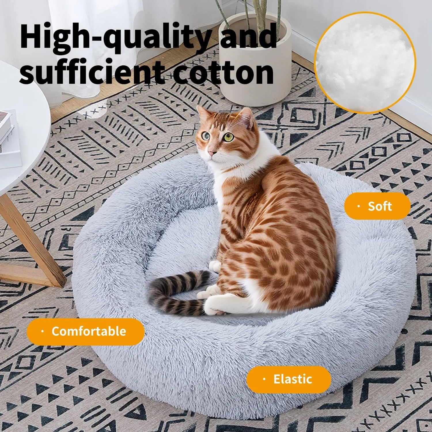 Donut Dog Bed, Dog Beds, Cat Bed, Washable Round Bed for Small Dogs, Indoor (Light Grey, 24", S)