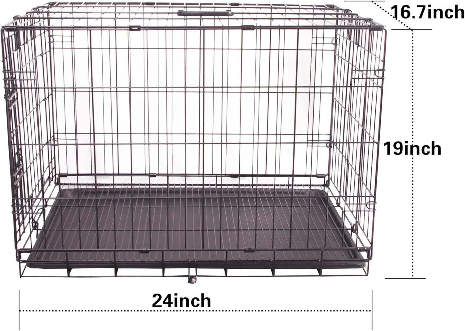 Durable, Foldable Metal Wire Dog Crate with Tray, Single Door, 24 x 16.7 x 19 Inches, Black