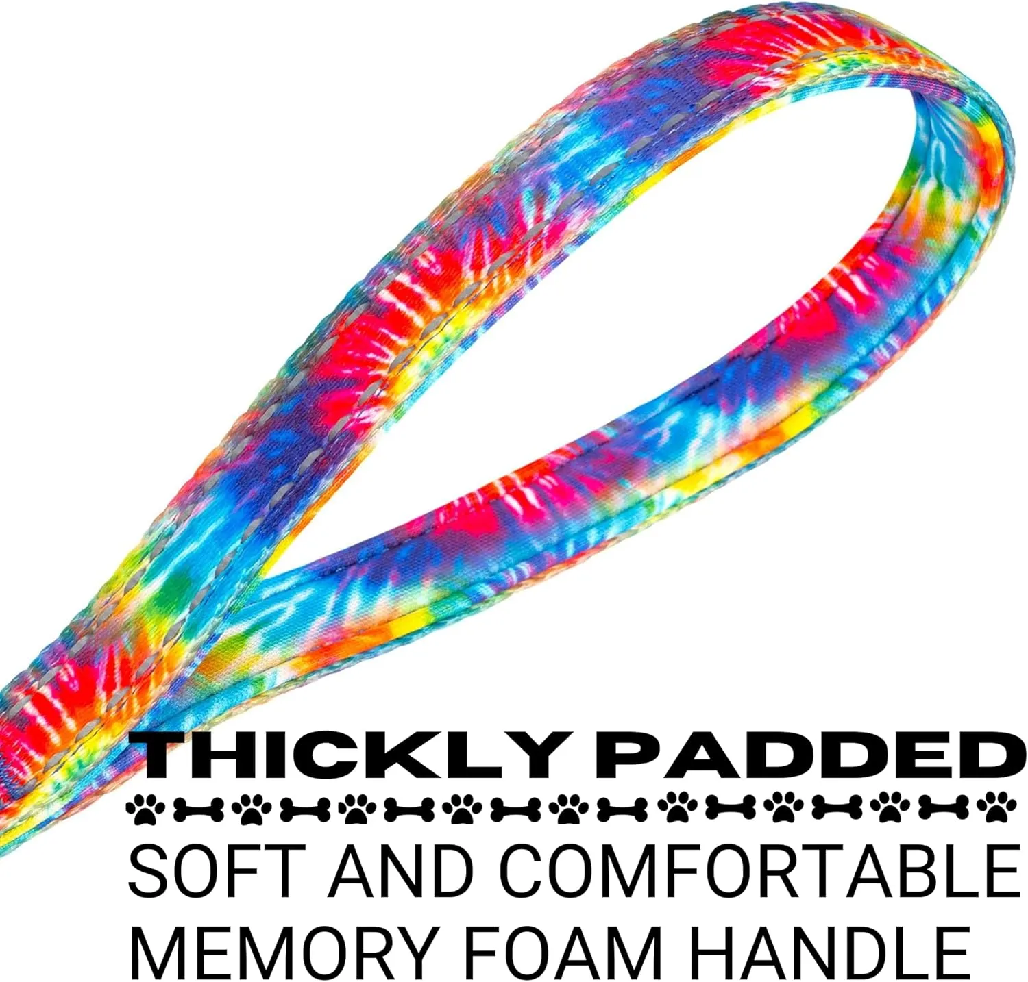 EcoBark Dog Leash - Soft & Reflective Comfort Training Leashes with Padded Handle - Strong Durable Heavy Duty - Training and Pulling for Small, Medium or Large Dogs (Tie Dye)