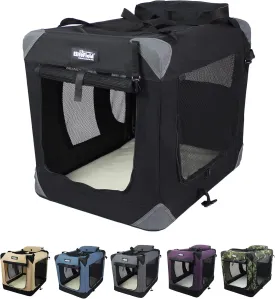 EliteField 3-Door Folding Soft Dog Crate with Carrying Bag and Fleece Bed (2 Year Warranty), Indoor & Outdoor Pet Home (42" L x 28" W x 32" H, Black)