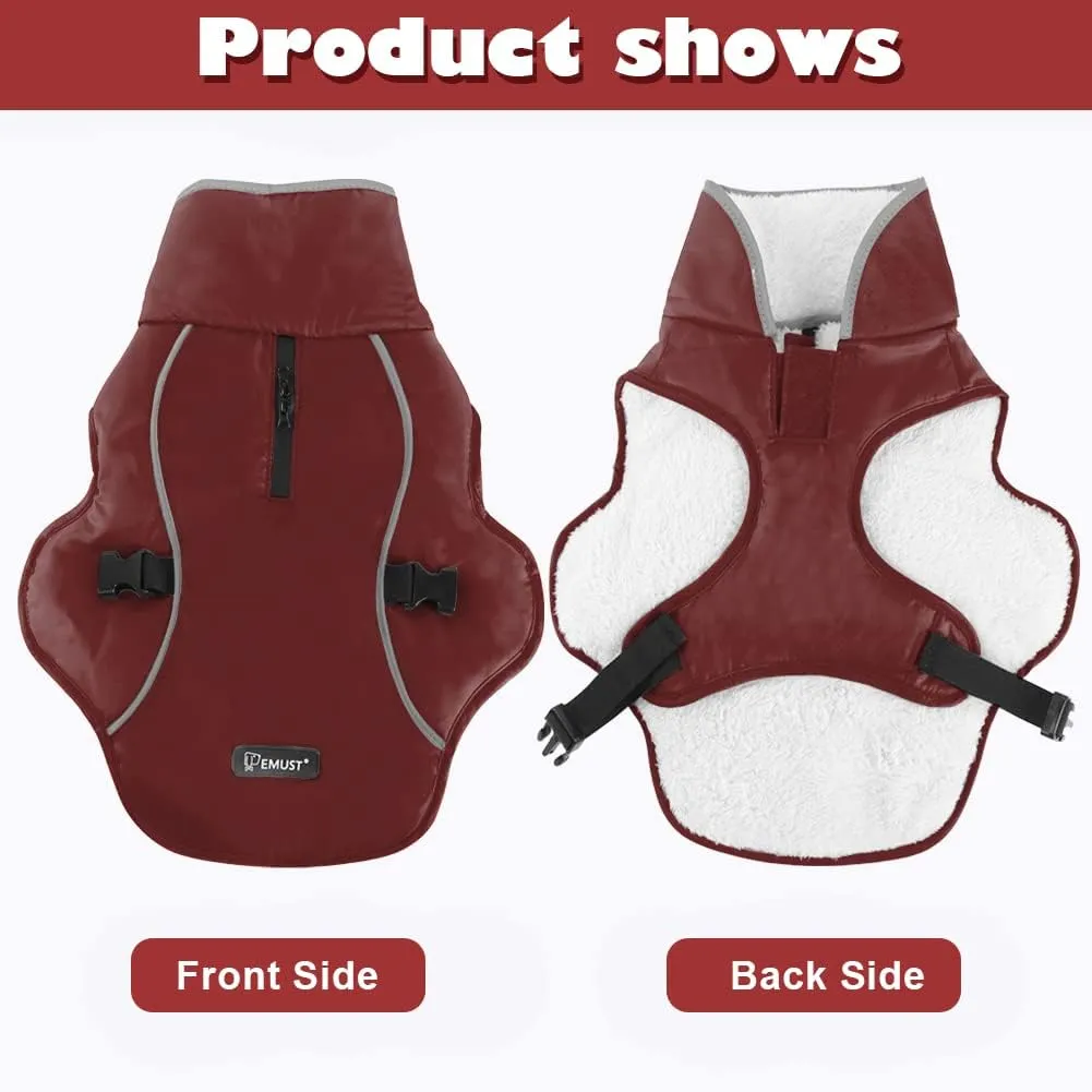 EMUST Winter Dog Jacket, Windproof Dog Apparel for Cold Weather, Reflective Winter Coat for Dogs, Warm Puppy Jacket, Burgundy, S