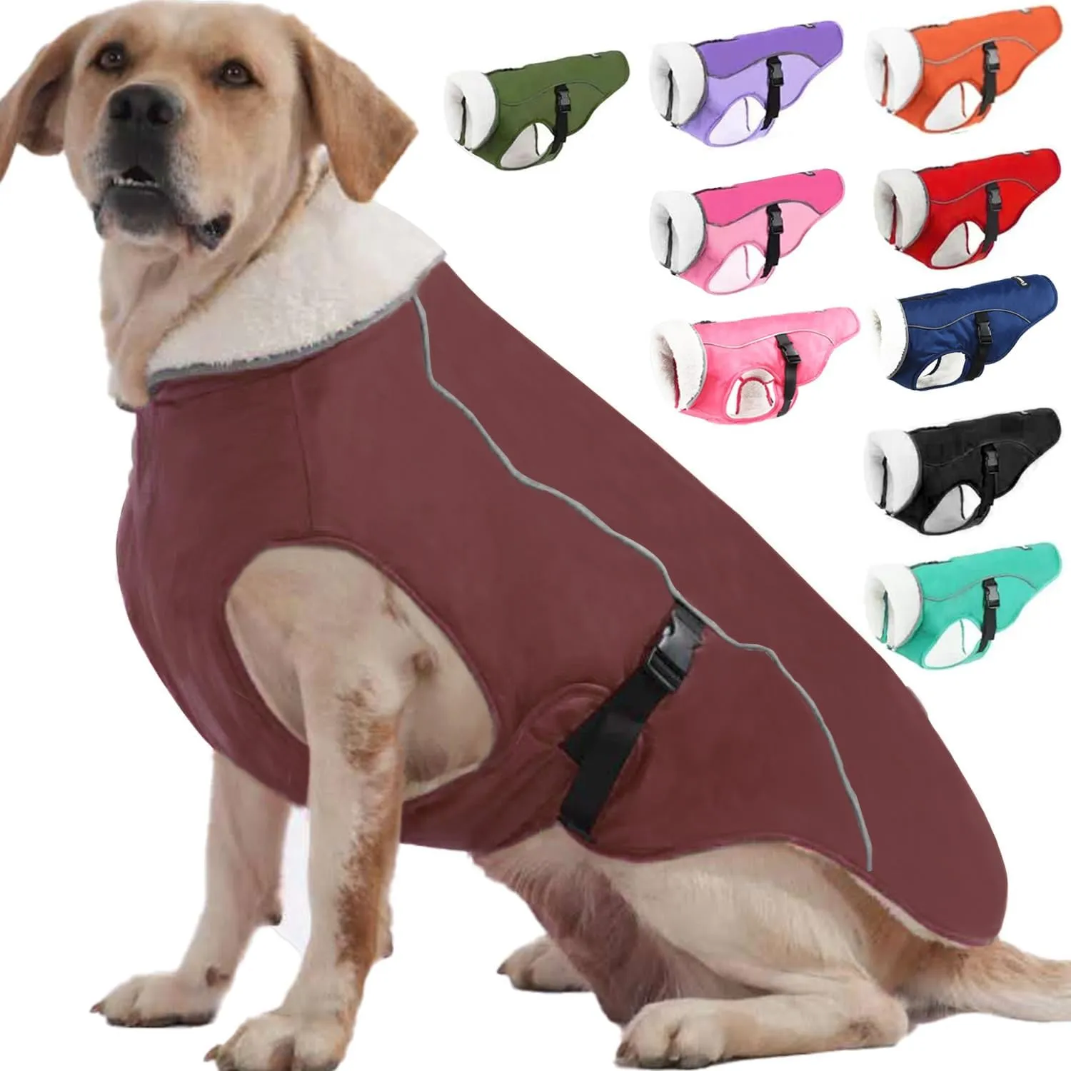 EMUST Winter Dog Jacket, Windproof Dog Apparel for Cold Weather, Reflective Winter Coat for Dogs, Warm Puppy Jacket, Burgundy, S