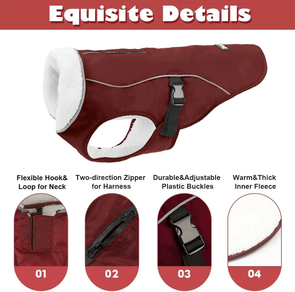 EMUST Winter Dog Jacket, Windproof Dog Apparel for Cold Weather, Reflective Winter Coat for Dogs, Warm Puppy Jacket, Burgundy, S