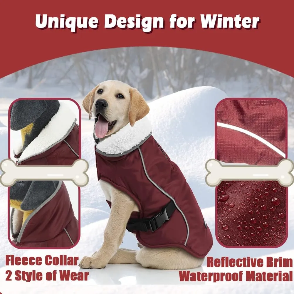 EMUST Winter Dog Jacket, Windproof Dog Apparel for Cold Weather, Reflective Winter Coat for Dogs, Warm Puppy Jacket, Burgundy, S