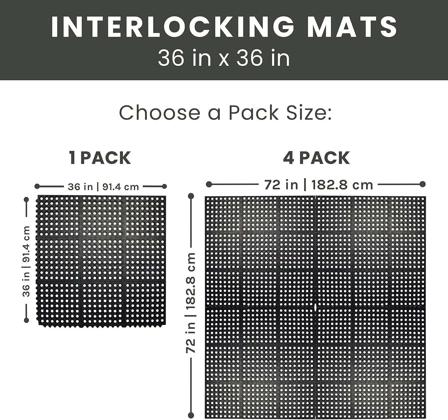 Envelor Interlocking Rubber Floor Mat for Restaurant Kitchen Floor Anti Fatigue Bar Door Mat Non-Slip Indoor Outdoor Shower Pool Drainage, Durable Garage Flooring 36 x 36 Inch
