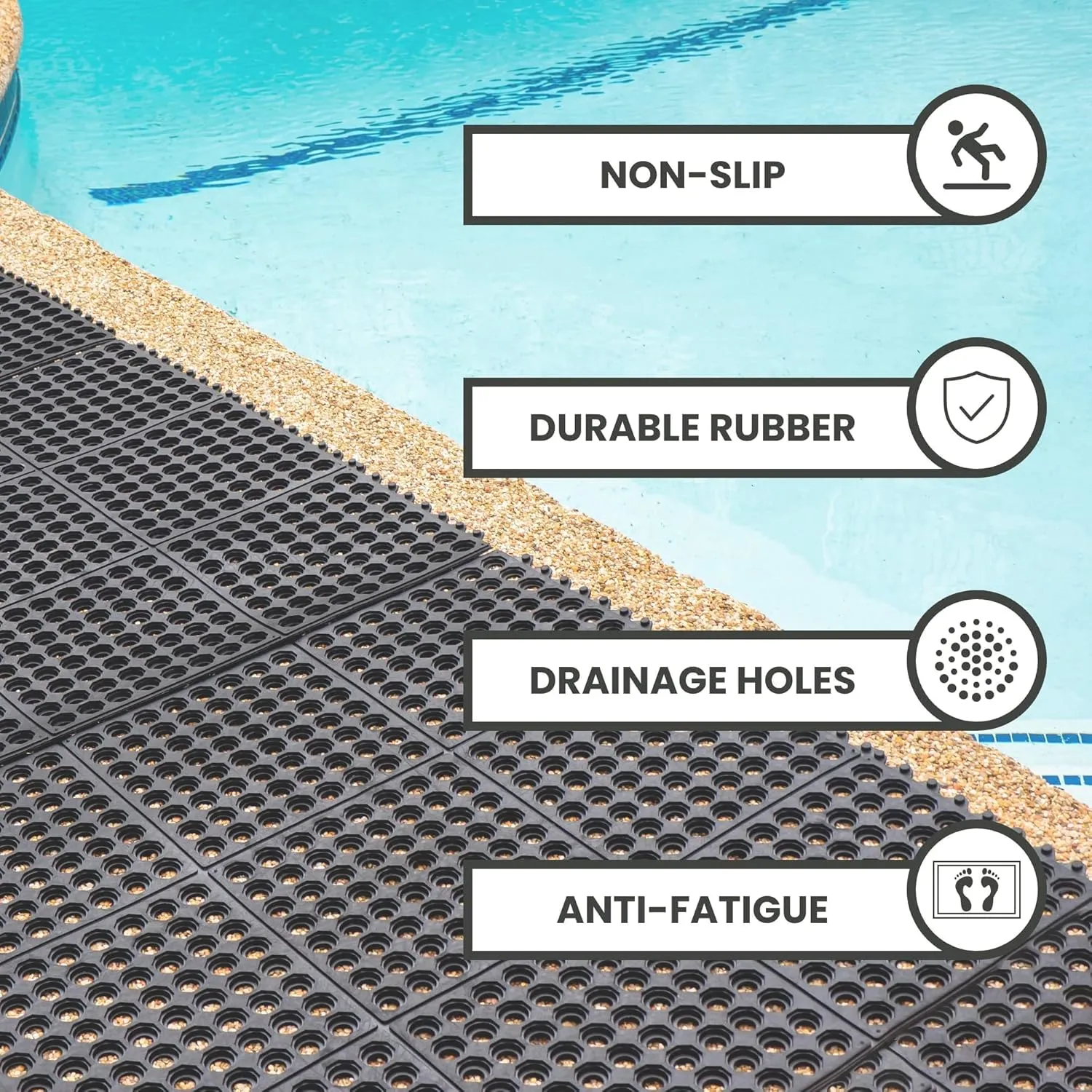 Envelor Interlocking Rubber Floor Mat for Restaurant Kitchen Floor Anti Fatigue Bar Door Mat Non-Slip Indoor Outdoor Shower Pool Drainage, Durable Garage Flooring 36 x 36 Inch