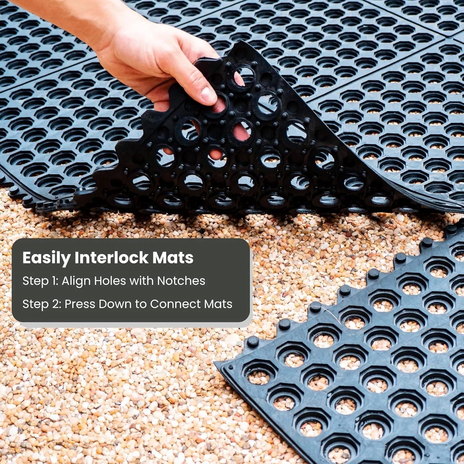 Envelor Interlocking Rubber Floor Mat for Restaurant Kitchen Floor Anti Fatigue Bar Door Mat Non-Slip Indoor Outdoor Shower Pool Drainage, Durable Garage Flooring 36 x 36 Inch
