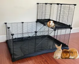 Extra Large Double Story Level Guinea Pig Habitat Hamster Home Critters Turtle Dwarf Bunny Enclosure Mouse Mice Playpen with Washable Bottom Canvas
