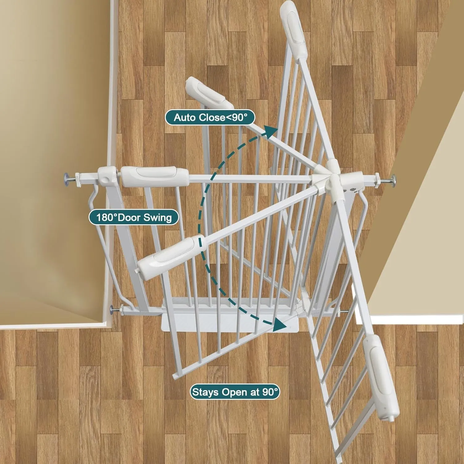 Extra Wide Baby Gate Tension Indoor Safety Gates White Metal Large Pressure Mounted Pet Gate Walk Through Long Safety Dog Gate for The House Doorways Stairs (71.65"-76.38"/182-194CM, White)
