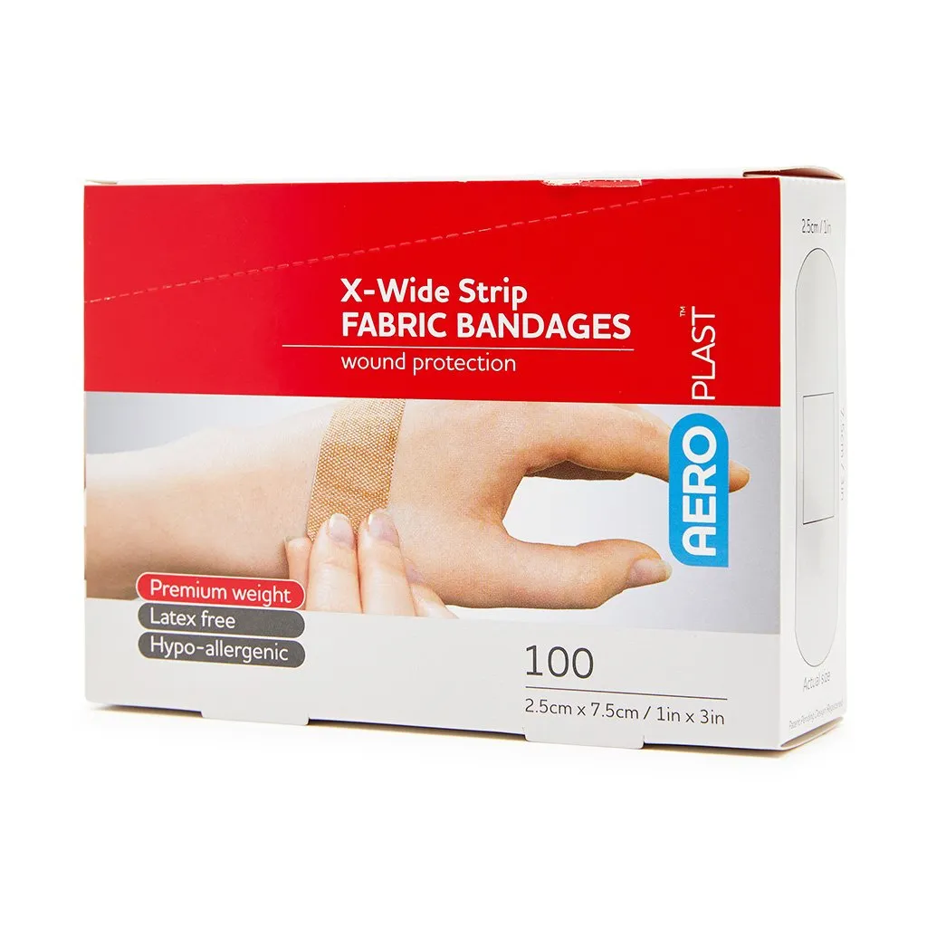 Fabric Dressing Strips Extra Wide Latex Free  2.5cm x 7.5cm (100)