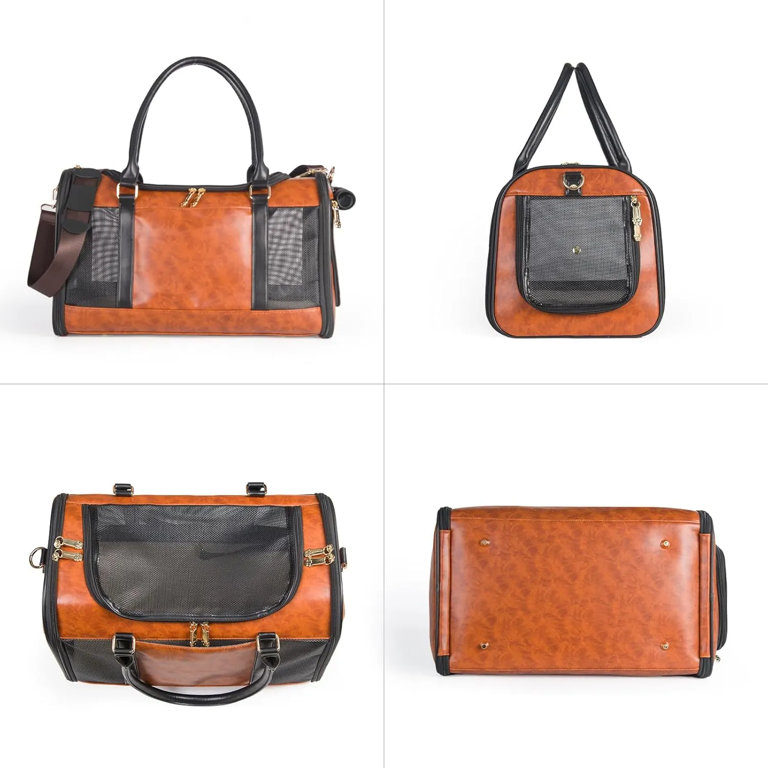 Fashion Pet Carrier Dogs Cat Small Animals Purse Bag, Leather Pet Carriers Dog Puppy Kitten Tote Travel Handbag TSA Airline-Approved (Brown)